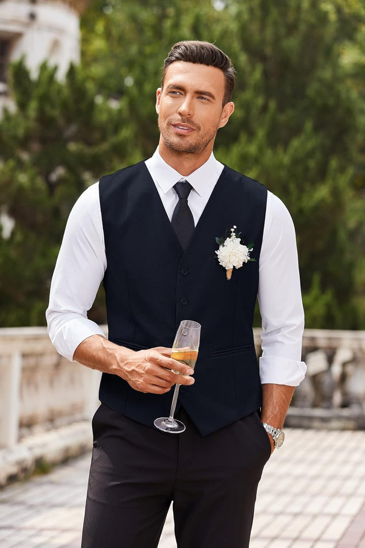 COOFANDY Herren Anzugweste Anzug V-Ausschnitt Formale Hochzeit Klassische Slim fit Elegant Westen Bu