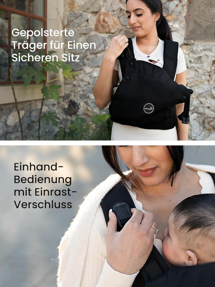 Grownsy Babytrage, Ein-Klick-Schnalle für Einfaches Anlegen, Bequemer Träger von Neugeborenem bis Kl