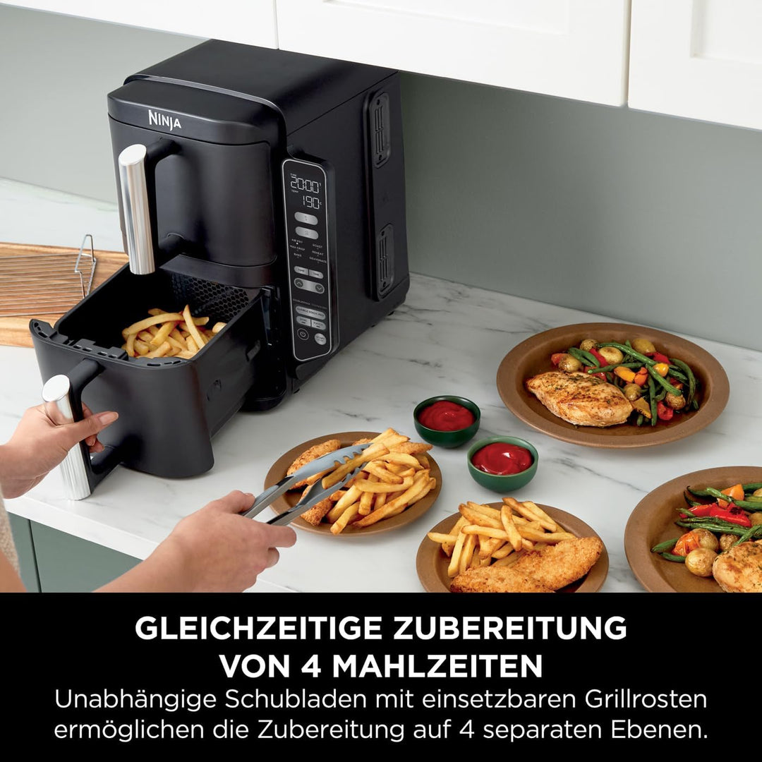 Ninja Double Stack Heissluftfritteuse, 7,6 L Airfryer, Doppelkorb-Heissluftfritteuse mit 4 Kochstufe