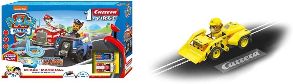 Carrera First PAW Patrol Race 'N' Rescue 2,4m Rennstrecken-Set | 2 ferngesteuerte Fahrzeuge mit Chas