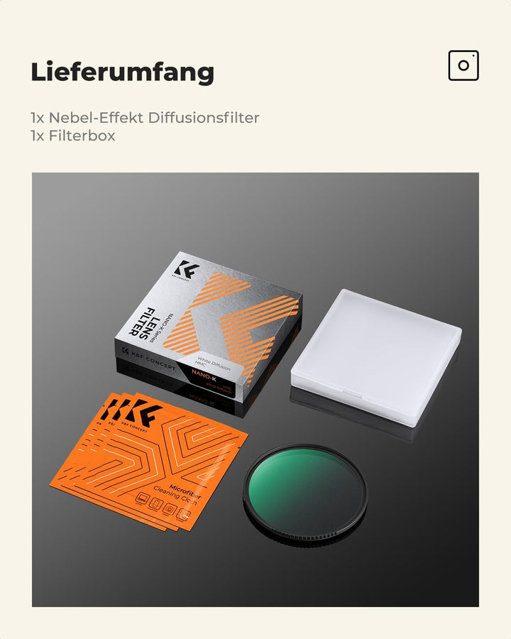 K&F Concept Nano-K Serie Nebel-Effekt Diffusionsfilter 55mm Mist Filter für Landschafts- und Porträt