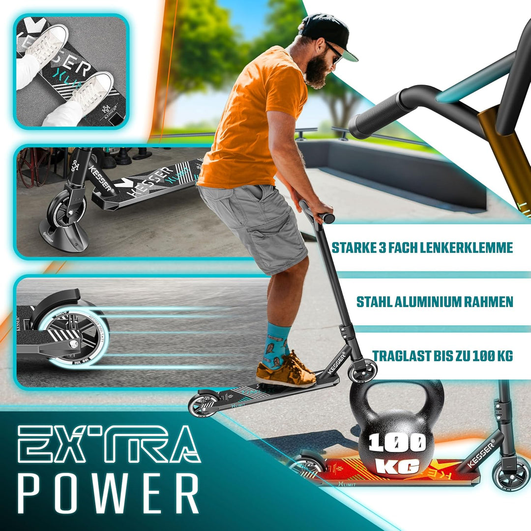 KESSER® Stunt Scooter X-Limit - 360° Lenkung Robuster Funscooter Stuntscooter mit ABEC 9 Kugellagern