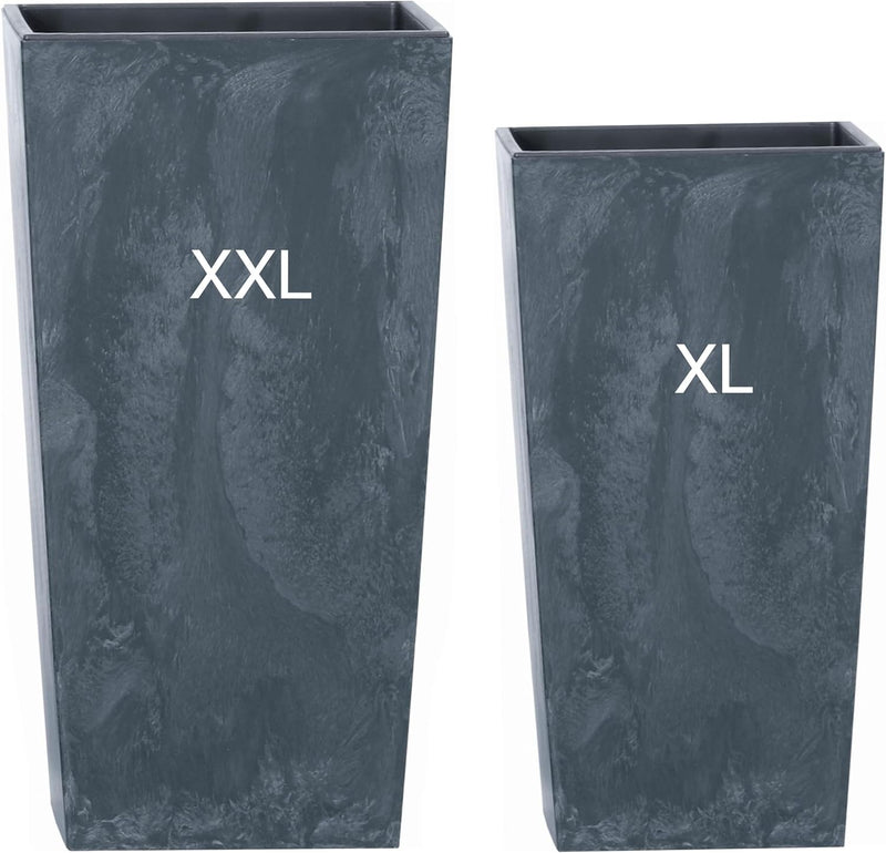 MELTOM Blumenkübel Beton Optik mit Einsatz Slim Hoch Quadratisch SET2: XXL+XL Farbe: Anthrazit