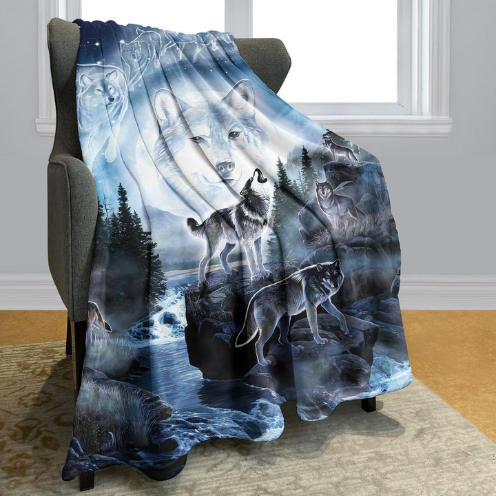 YISUMEI Decke 125x200 cm Kuscheldecken Sanft Flanell Weich Fleecedecke Bettüberwurf Mond Wolf 125x20