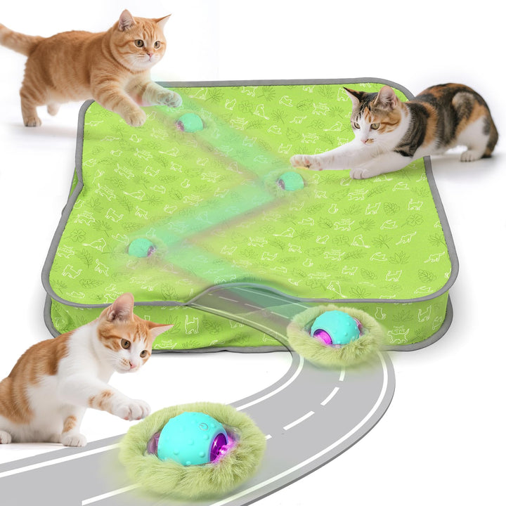 Interaktives Katzenspielzeug für Indoor-Katzen - Automatischer Rollball in Spielmatte, Versteck-und-