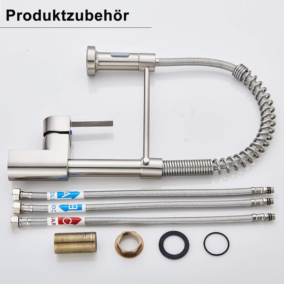 HUAHOMDY Modern low pressure kitchen tap 360° schwenkbarer Mischer Ausziehbarer Wasserhahn für die S