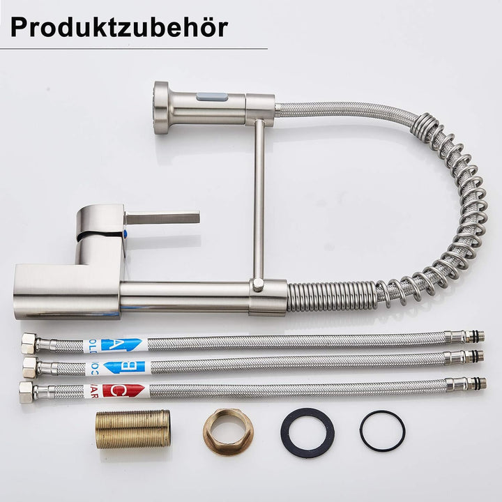 HUAHOMDY Modern low pressure kitchen tap 360° schwenkbarer Mischer Ausziehbarer Wasserhahn für die S
