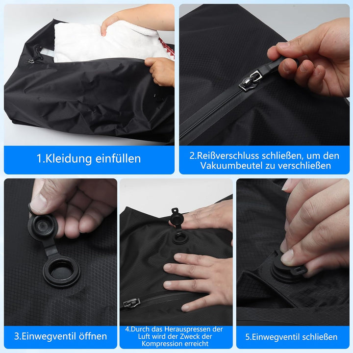 Vakuumbeutel für Kleidung Reise, 44L Wiederverwendbar TPU Vacuum Bags mit Luftdichtem, IP67 Wasserdi
