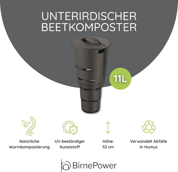 Unterirdischer Beetkomposter 11L für Garten & Hochbeet | Wurmkomposter zum Eingraben 53cm | Effektiv