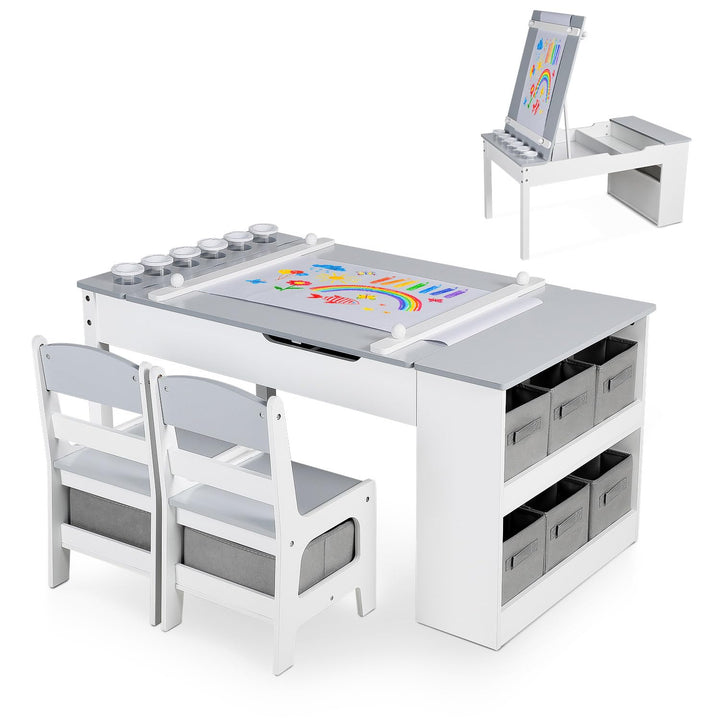 GRAVFORCE Kindertisch mit 2 Stühlen, Maltisch & Basteltisch Kinder mit anhebbarer Tischplatte, Spiel