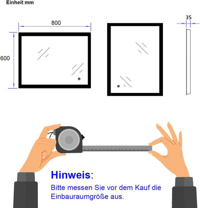 EMKE LED Badspiegel 80x60cm Badezimmerspiegel mit Beleuchtung kaltweiss Lichtspiegel Wandspiegel mit