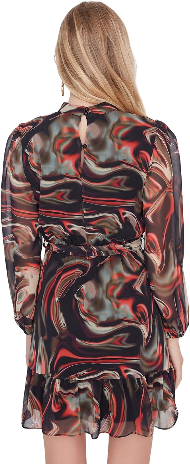 TRENDYOL Damen Woman Mini Skater V-Ausschnitt Webstoff Kleid 40 Schwarz, 40 Schwarz