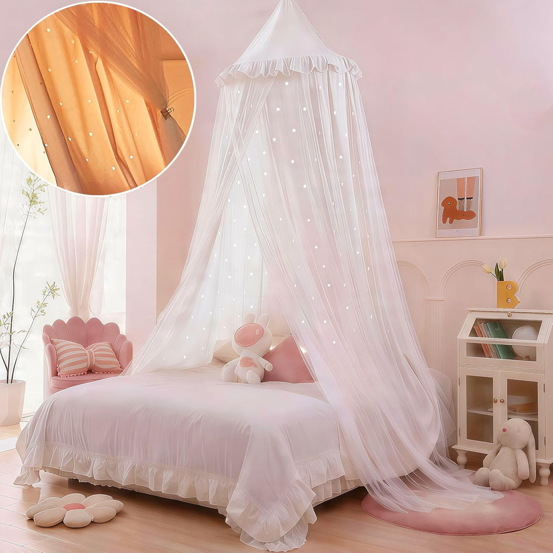 Prinzessin Bett Baldachin für Mädchen, Doppelte Lage Baldachin mit Cutout Sterne, passt Twin/volles