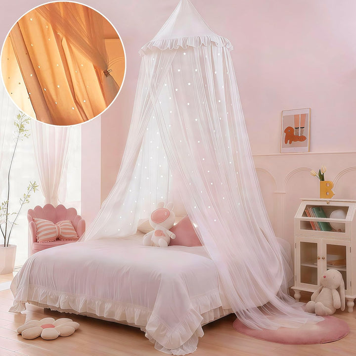 Prinzessin Bett Baldachin für Mädchen, Doppelte Lage Baldachin mit Cutout Sterne, passt Twin/volles
