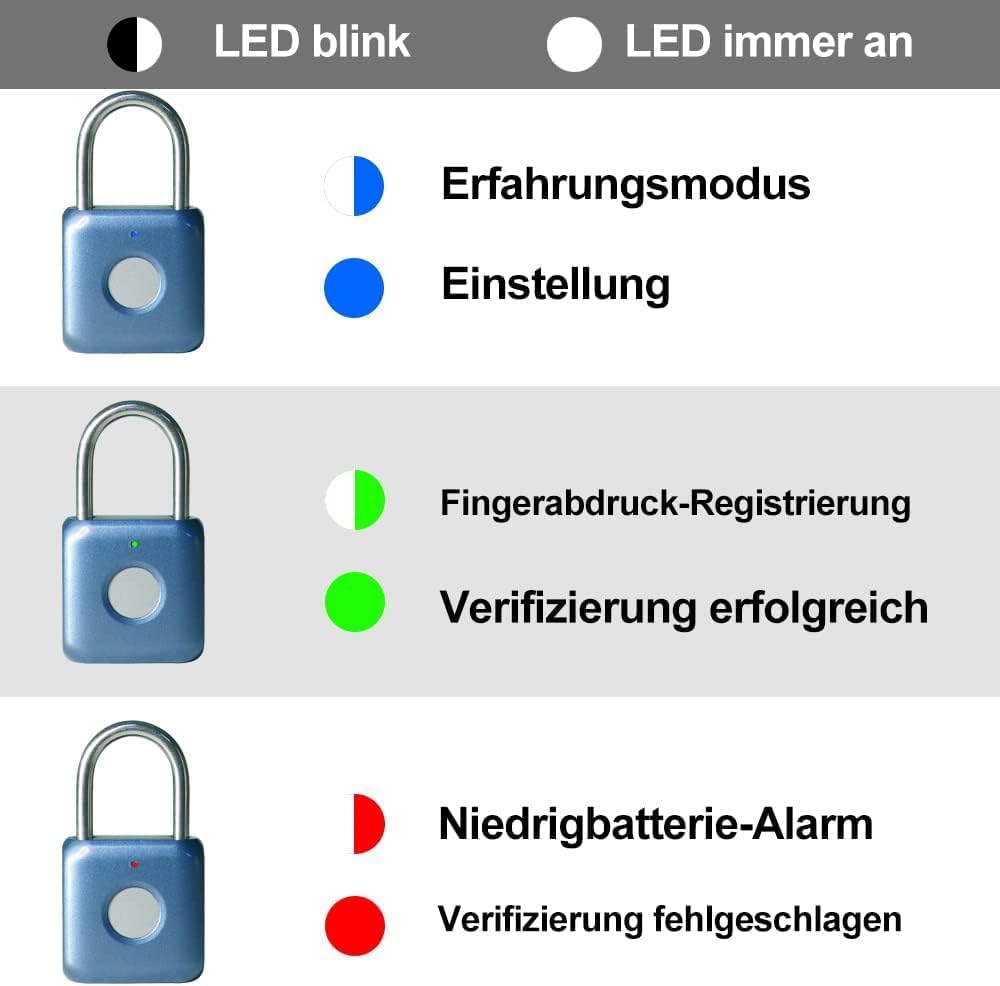 Fingerabdruck Vorhängeschloss eLinkSmart kleines Smart Vorhängeschloss schlüsselloses Schloss für Sp