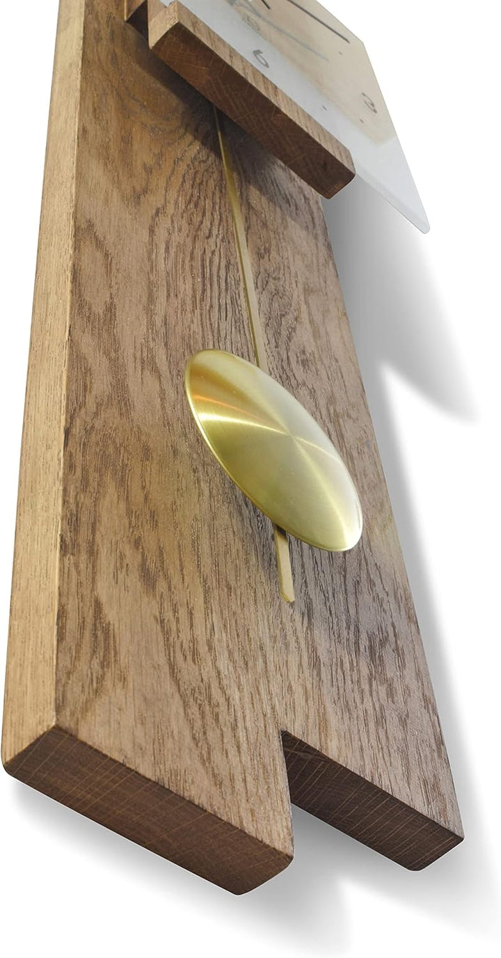 Natuhr Pendeluhr Holz Räucherwald geräuscharm Massivholz Eiche rustikal Mineralglas U.T.S. Uhrwerk M