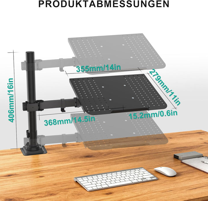 WALI Laptopablage Schreibtischhalterung für 1 Laptop Notebook bis 17 Zoll, voll verstellbar, 10 kg K