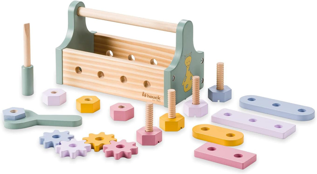 hauck Learn to Repair – Holz-Werkzeugkiste für Kinder ab 2 Jahren, Lernspielzeug zur Förderung von F