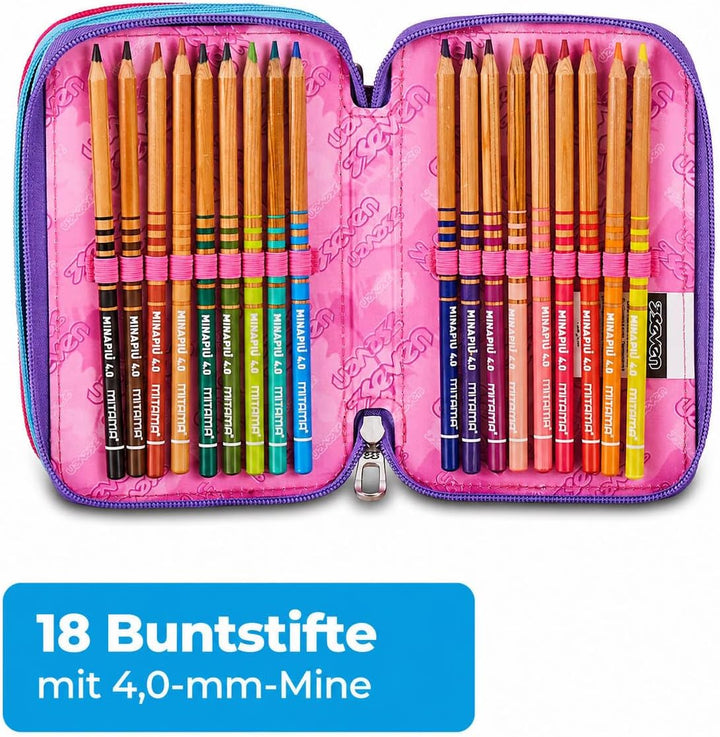 Seven Federmäppchen, Mäppchen, Mehrfarbig, Federtasche für Schreibwaren, Etui komplett mit Bleistift