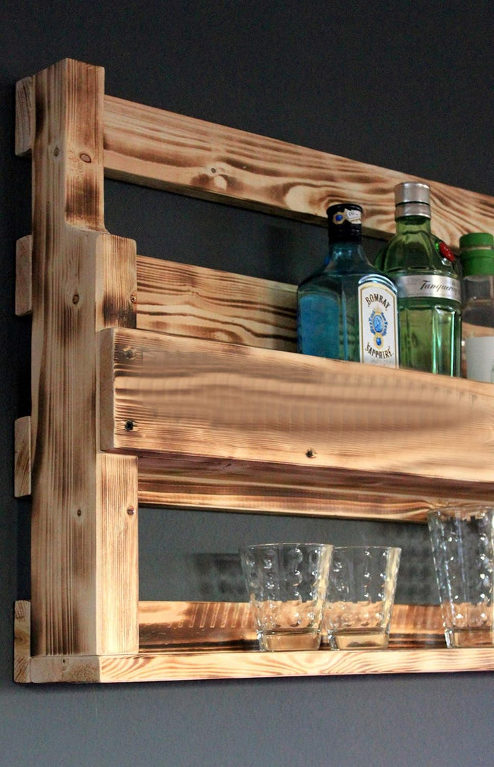 Dekorie Whisky Regal aus Holz - mit Gläserhalter - Geflammt - Industrie Stil - fertig montiert - Wan
