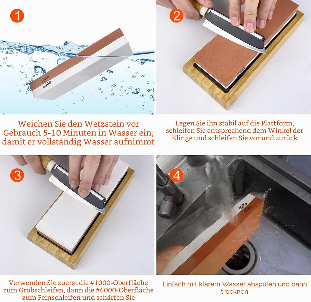 Uootach Schleifstein Abziehstein Set, Professioneller Messerschärfer Whetstone 1000/6000, Doppelseit