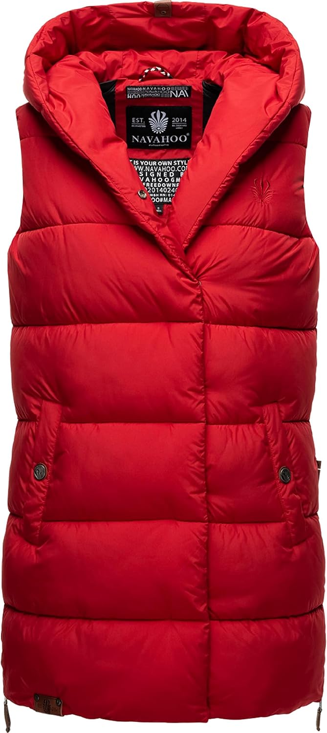 Navahoo warme Damen Winter Steppweste lang mit Kapuze Madilynaa XS-XXL XS Rot, XS Rot