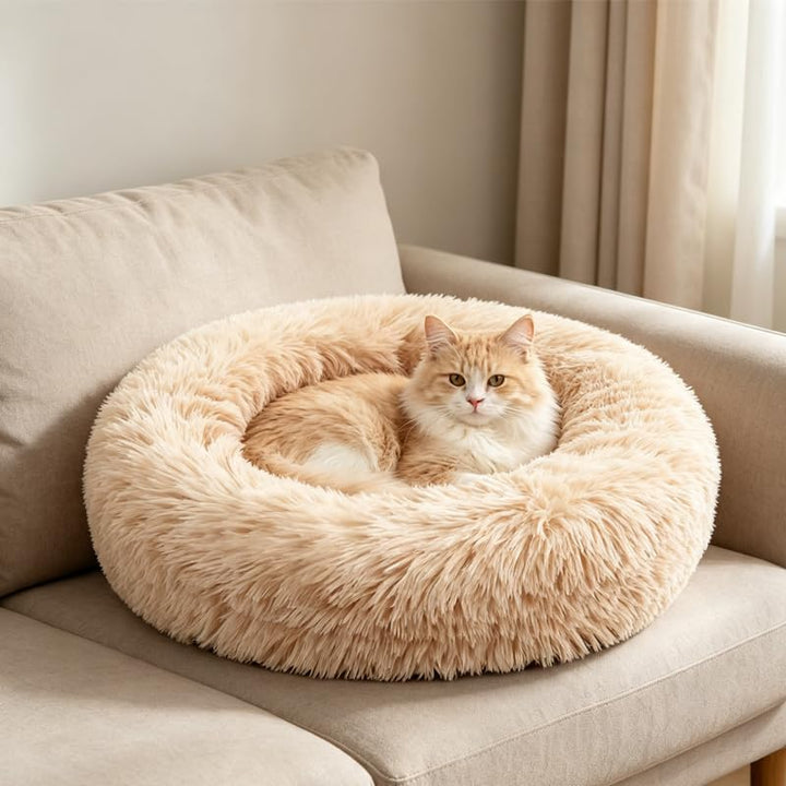PETCUTE Hundebett Katzenbett Flauschige Marshmallow Katzen Bett Waschbar Runde Katzenkörbchen Weiche