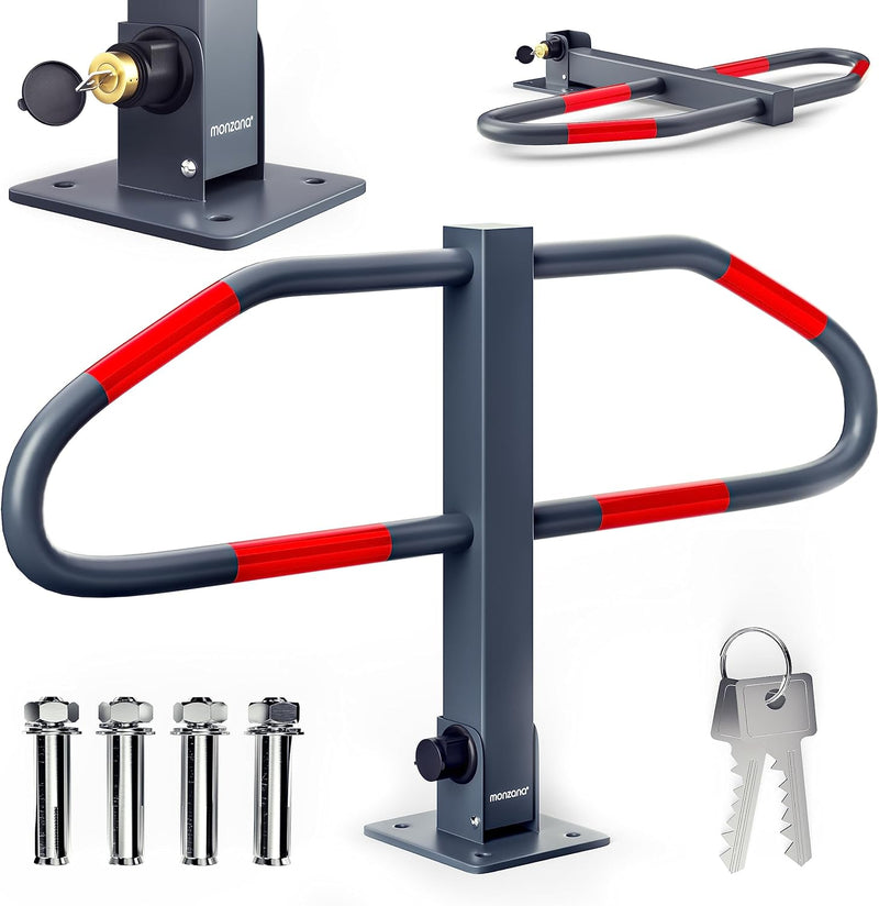 Monzana Parkplatzsperre 2 Schlüssel klappbar integriertes Schloss Stahl Robust Parkpfosten Parkplatz