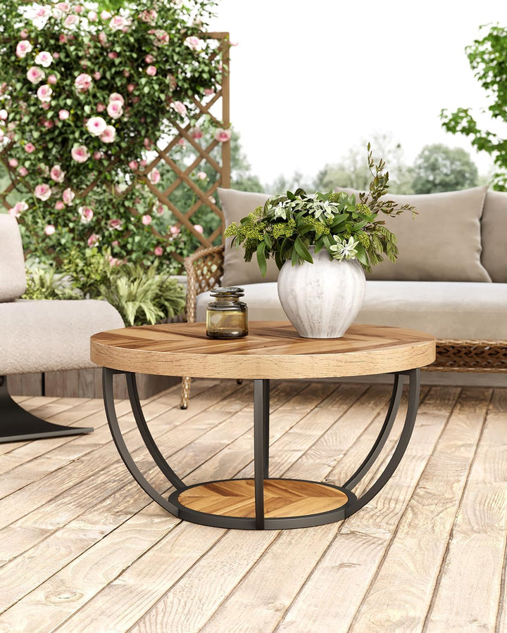 LITTLE TREE Runder Couchtisch, 81,3 cm, runder Couchtisch für Wohnzimmer, 2-stöckiger Holzakzent-Mit