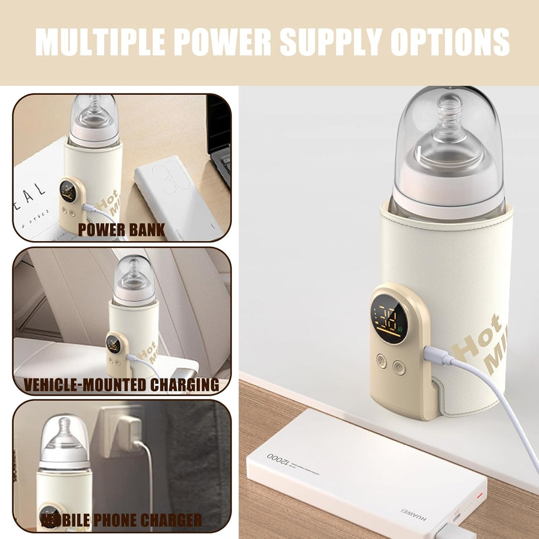 Flaschenwärmer Baby Unterweg 6 Einstellbare Temperatur 38-50℃, Tragbarer Fläschchenwärmer Baby mit L