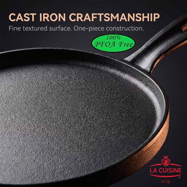 La Cuisine Crêpe Tawa Pfanne für Roti Dosa Comale – Grill-Pizza-Pfanne, Gusseisen, vorgebrannt, 28 c