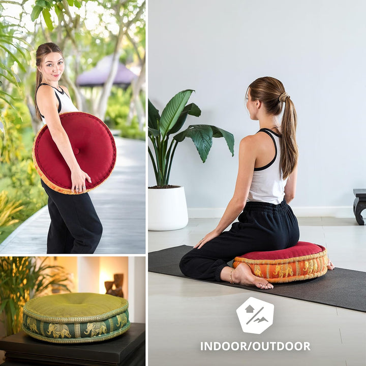 livasia Meditationskissen mit Thaiseide - Ø 45x15cm - Yogakissen mit Kapok, Pouf, Bodenkissen für Yo