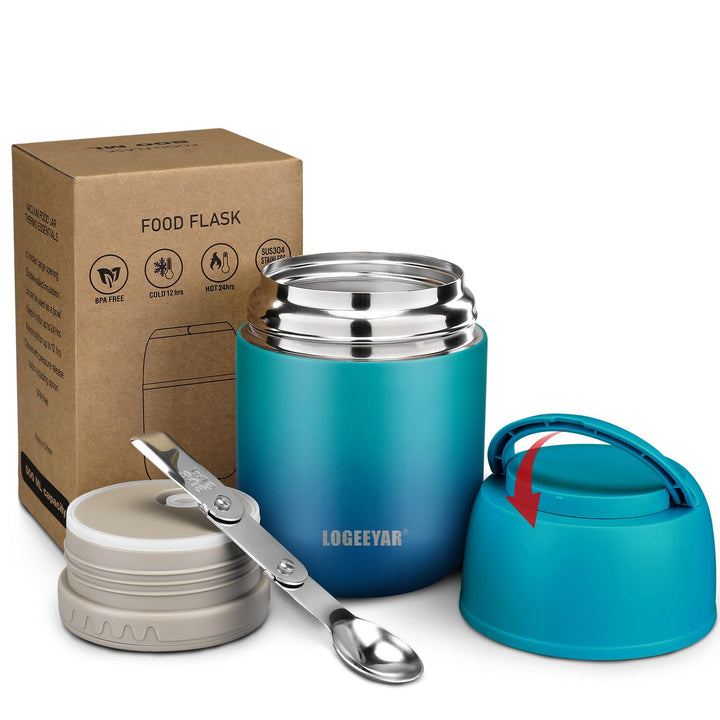 Itslife Thermobehälter für Essen 500ml Thermobehälter Edelstahl Warmhaltebehälter mit faltbaren Löff