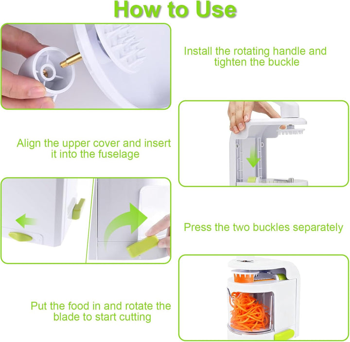 Spiralschneider Gemüse, 4 in 1 Zucchini Spaghetti Schneider mit Auffangbehälter, BPA-frei, Zucchini