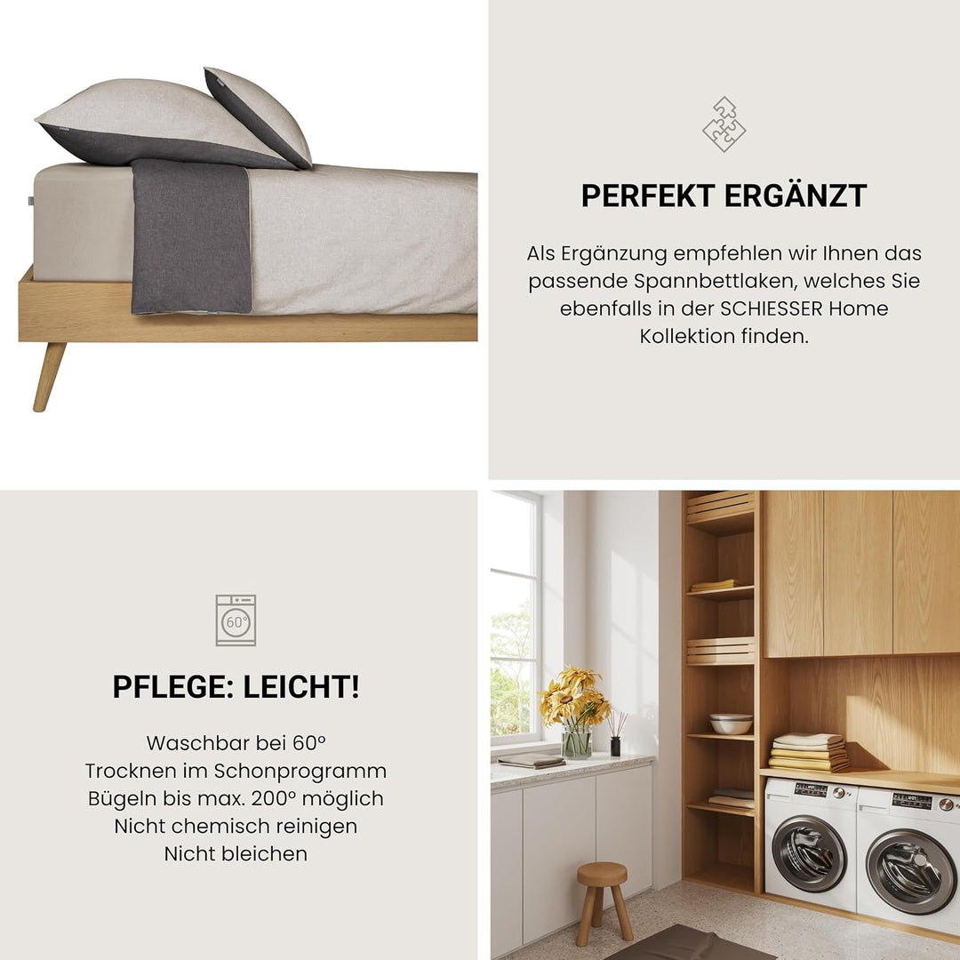 Schiesser Feinbiber Wendebettwäsche Doubleface, 100% Baumwolle, Farbe:Silber, Grösse:155 cm x 220 cm