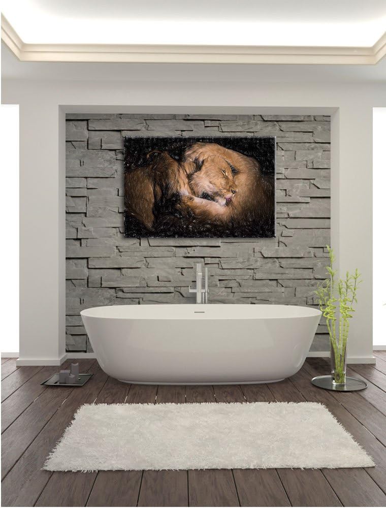 Pixxprint Männer & Frauen Löwe kuscheln als Leinwandbild/Grösse: 100x70 / Wandbild/Kunstdruck/fertig