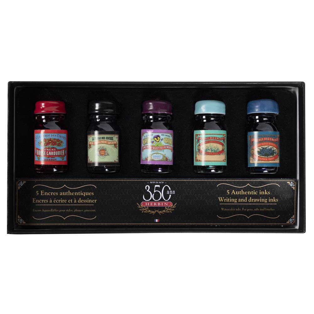 Jacques Herbin 18900T - Set mit 5 Tintenflakons, 350 Jahre Jacques Herbin, 10 ml, ideal für Kalligra