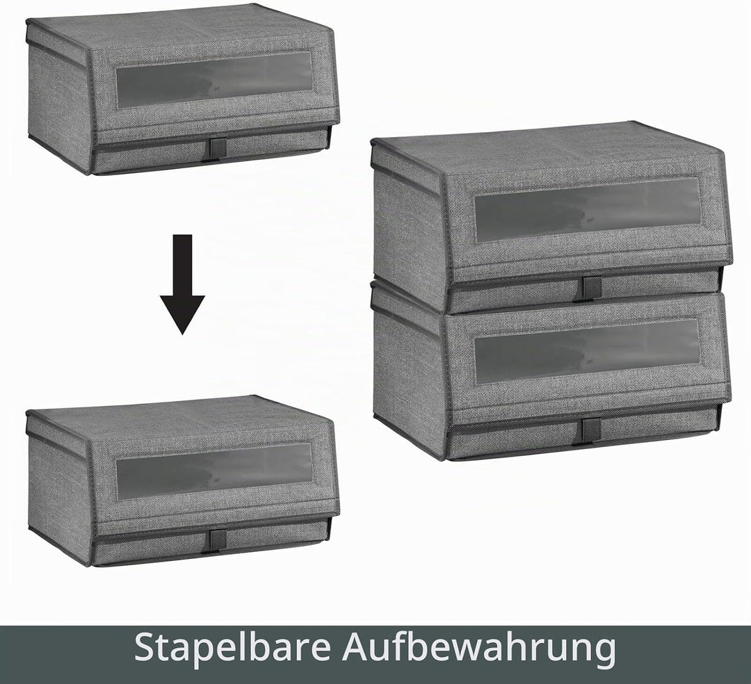 mDesign 8er-Set Schuhaufbewahrung aus Stoff – stapelbare Schuhbox mit Sichtfenster, Klettverschluss