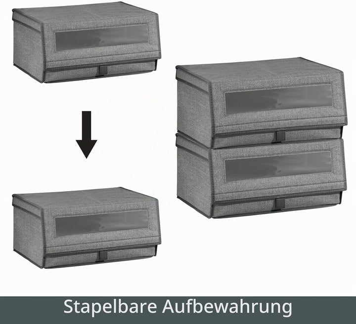 mDesign 8er-Set Schuhaufbewahrung aus Stoff – stapelbare Schuhbox mit Sichtfenster, Klettverschluss