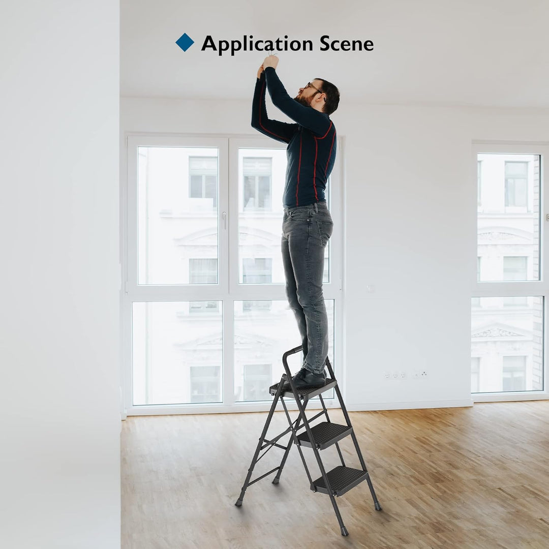 BONTEC Trittleiter 3 Stufen Klappbar, 272kg/600lbs Kapazität mit Breiten Anti-Rutsch-Pedalen, Faltba