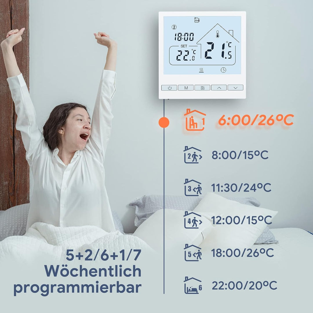 Beok Heizungsthermostat Programmierbar Raumthermostat Digital Wandthermostat für Wassererwärmung Fus