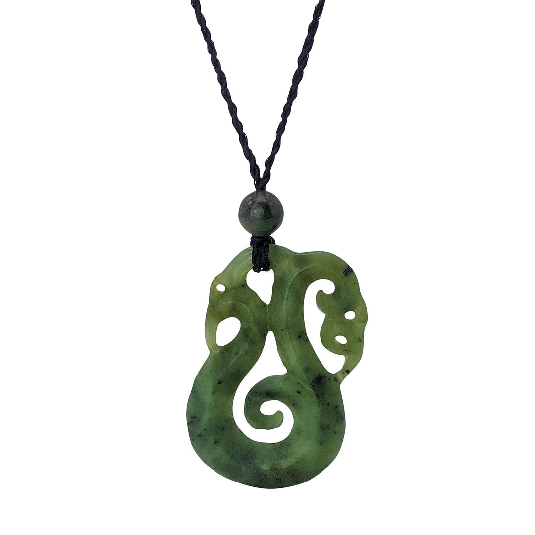 81stgeneration Unisex Geschnitzte Nephrit Jade Grünstein Maori HEI Matau Koru Anhänger Halskette