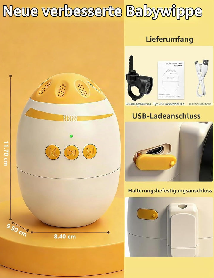 Kinderwagenschaukler, Wiederaufladbar Schlafhilfe für Babys Mit Timer, USB-C Aufladbar, Tragbare Sch