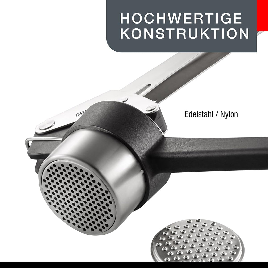 Gefu 13110 Kartoffel-, Saft- und Spätzle-Presse Force One - Profi Küchenhelfer aus Edelstahl mit 2