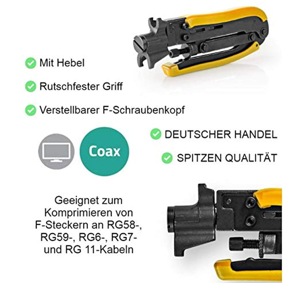 TronicXL Premium Kompressionswerkzeug Kompressionszange F-Stecker I RG58 RG59 RG6 RG7 RG11 I Crimper