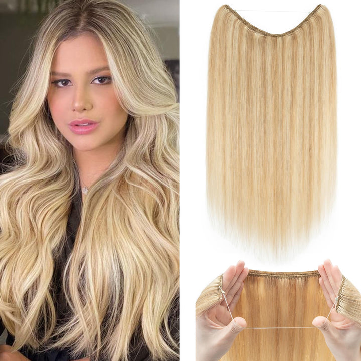 Extensions Echthaar mit Gummiband, Silk-co Wire in Extensions Aschblond Highlights Bleichblond 65g,