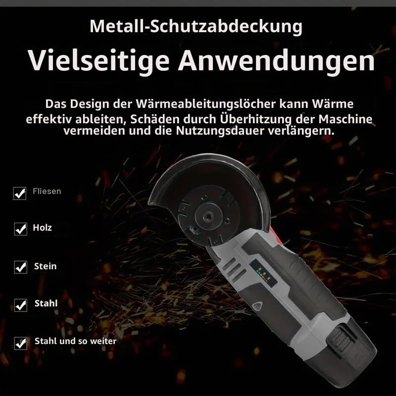 Akku Winkelschleifer 19500 U/min – kabellose Schleifmaschine,mit 2 Akkus/Ladegerät/Werkzeugkasten un