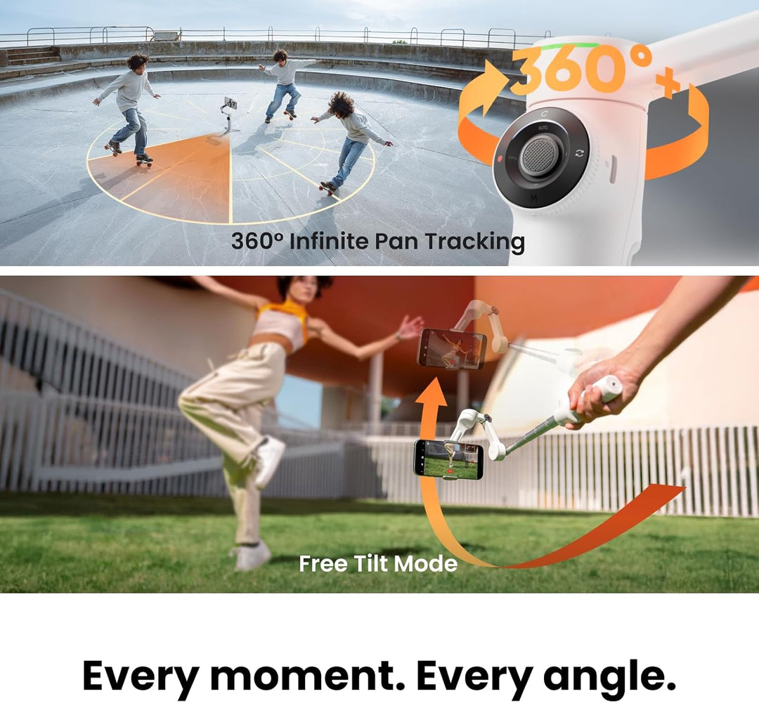 Insta360 Flow 2 Pro Grau - Faltbarer AI Gimbal, Tracking in 200+ Apps mit Apple DockKit, Multi-Perso