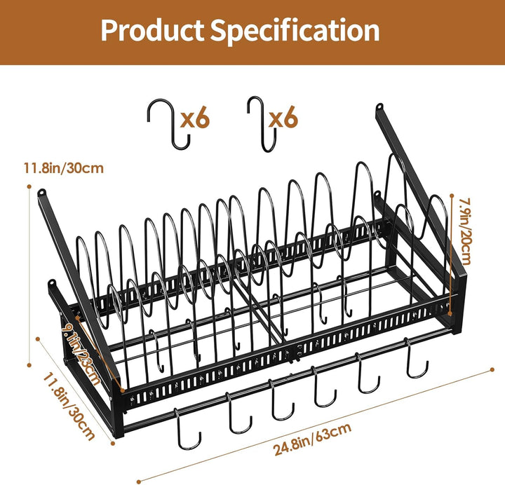 Housolution Pfannenhalter Wand, 63cm Robuster Topfdeckel Organizer Topfdeckelhalter mit 14 Verstellb