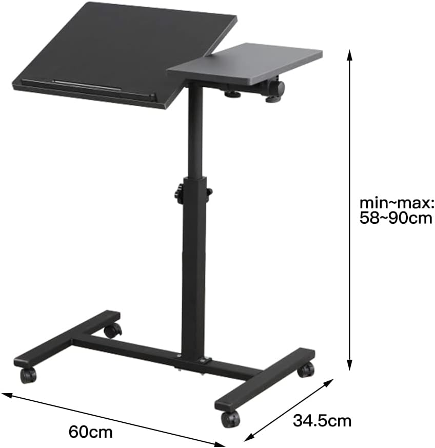Betttisch mit Rollen, Betttisch für Laptop, Serviertablett für Sofa, Bremsen an beiden Hinterrädern,